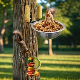 2 Hanging Skewers Squirrel/Chicken Feeders for Outside Tree/Fence, Drainage Bowl Removable - Easy to Clean/Refill, 2 Corn Cob Holders for Multi-Food Fun, Versatile Chick Fun 2025 New