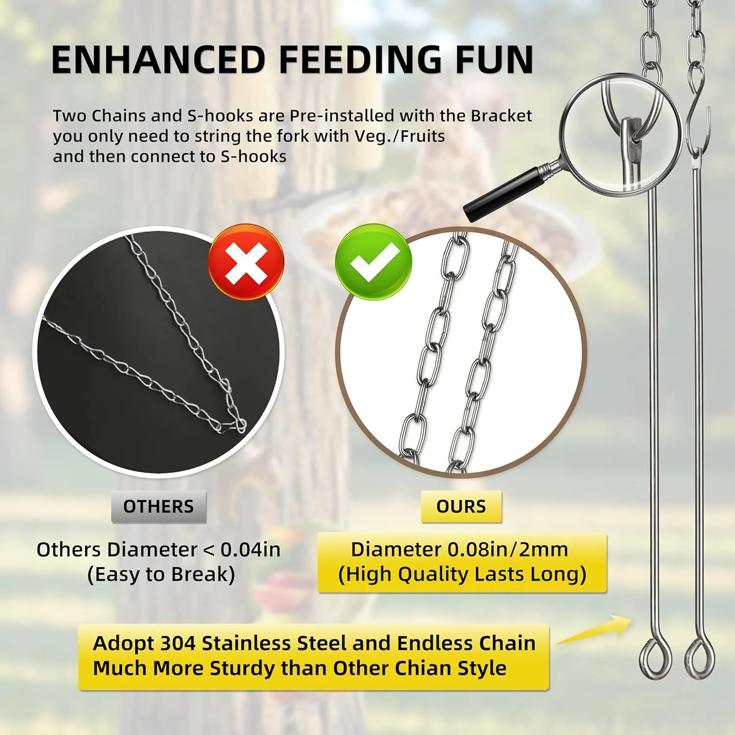2 Hanging Skewers Squirrel/Chicken Feeders for Outside Tree/Fence, Drainage Bowl Removable - Easy to Clean/Refill, 2 Corn Cob Holders for Multi-Food Fun, Versatile Chick Fun 2025 New