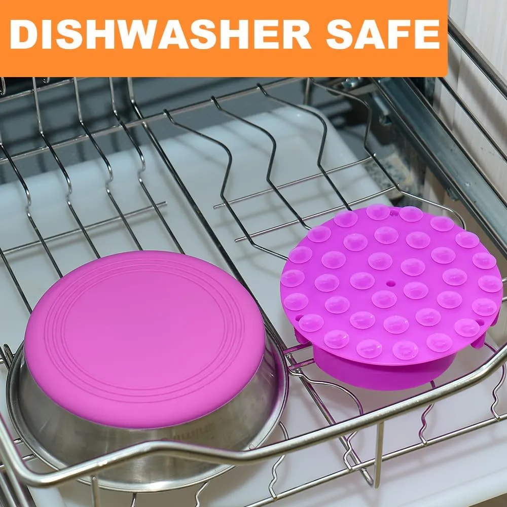 2-in-1 Metal Dog Bowl with Slow Feeder Insert, Stainless Steel Dog Bowls Food Grade 304, Water Food Bowl with Anti-Slip Silicone Base for Small & Medium Dogs(Purple, 3 Cups)