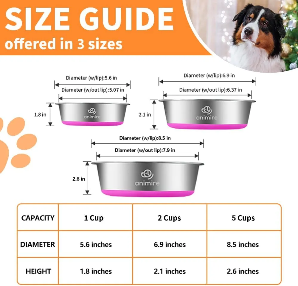 2-in-1 Metal Dog Bowl with Slow Feeder Insert, Stainless Steel Dog Bowls Food Grade 304, Water Food Bowl with Anti-Slip Silicone Base for Small & Medium Dogs(Purple, 3 Cups)