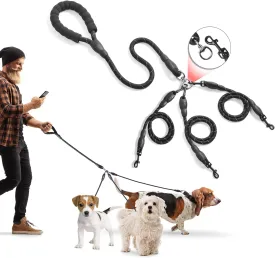 3 Way Dog Leash, 57 Inch Dog Leash Detachable 360 Swivel No Tangle with Soft Padded Handle for Small/Medium Dogs PT050