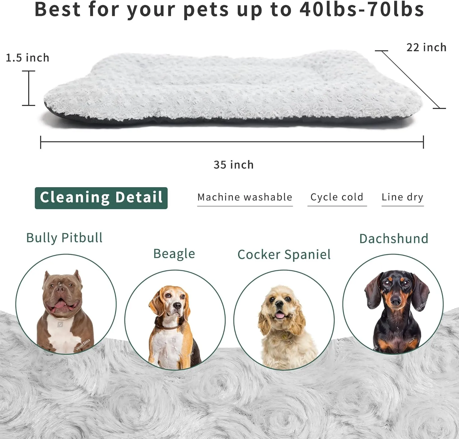 36 Inch Dog Crate Bed Deluxe Washable Dog Bed for Large Dogs Fluffy Comfy Kennel Cage Pad Mat with Non Skid Bottom 35 x 23 Inch, Grey