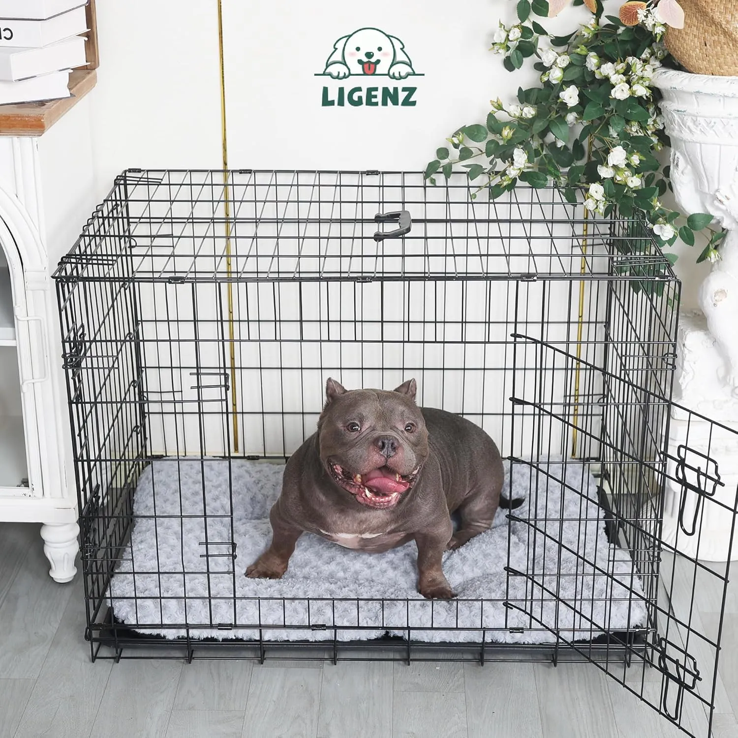 36 Inch Dog Crate Bed Deluxe Washable Dog Bed for Large Dogs Fluffy Comfy Kennel Cage Pad Mat with Non Skid Bottom 35 x 23 Inch, Grey