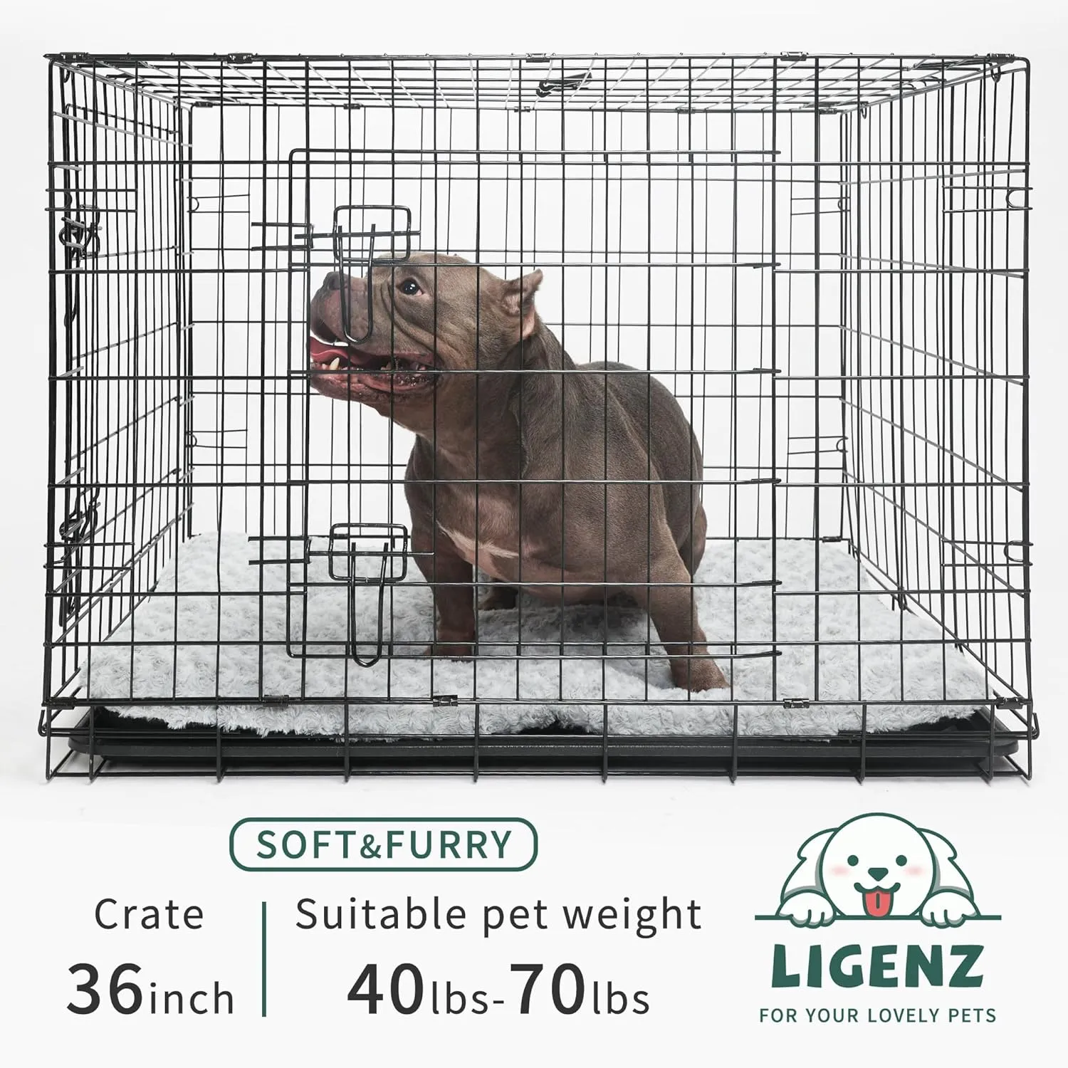 36 Inch Dog Crate Bed Deluxe Washable Dog Bed for Large Dogs Fluffy Comfy Kennel Cage Pad Mat with Non Skid Bottom 35 x 23 Inch, Grey