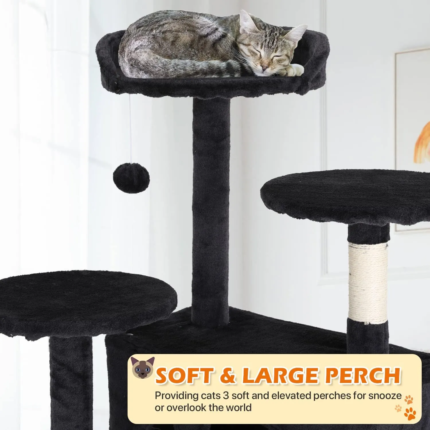 54 Cat Tree Cat Tower for Indoor Cats Multi-Level Cats Playhouse with Sisal Scratching Post Cat Condo Tall Stand House Cats Furniture Activity Center with Funny Toy, Dark Gray