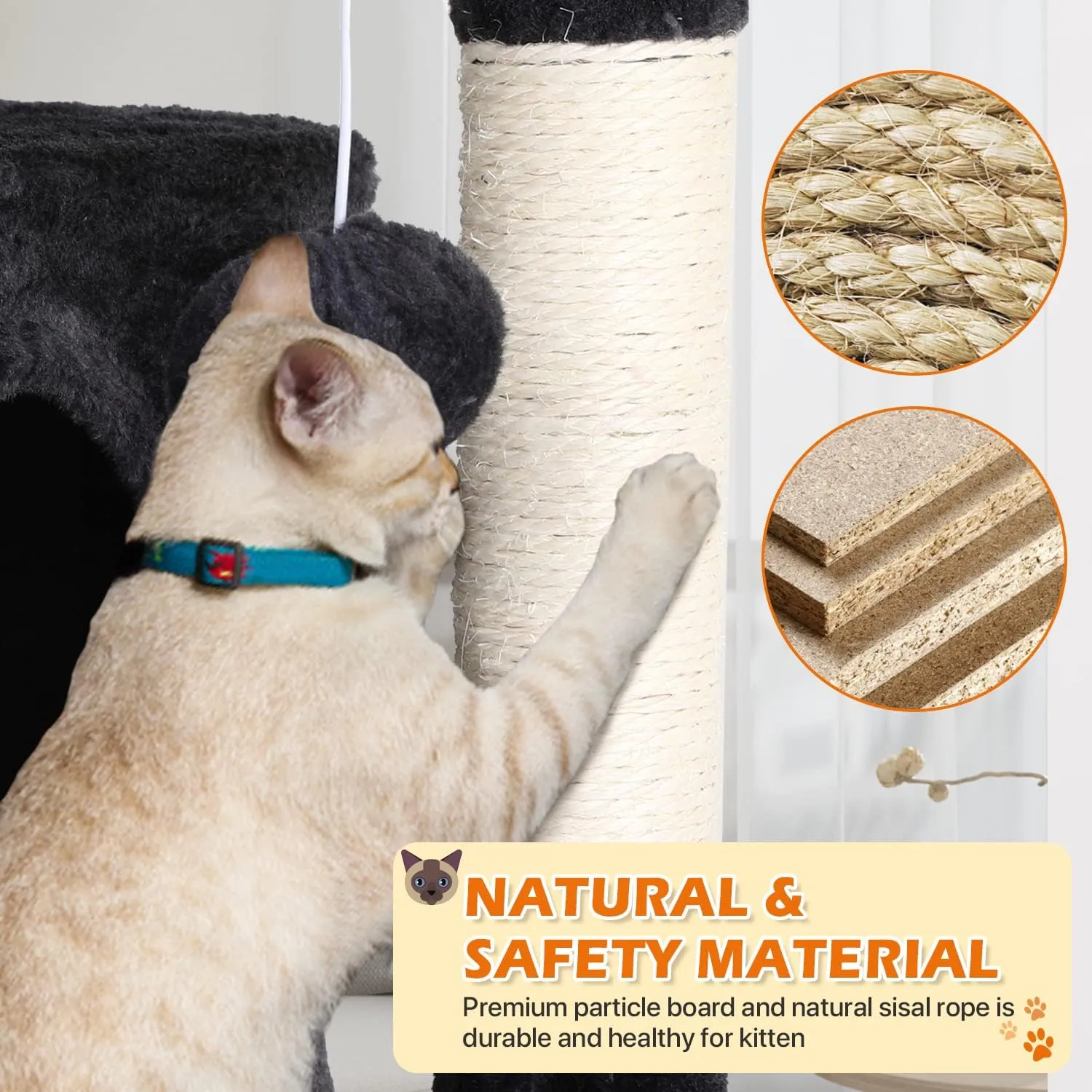54 Cat Tree Cat Tower for Indoor Cats Multi-Level Cats Playhouse with Sisal Scratching Post Cat Condo Tall Stand House Cats Furniture Activity Center with Funny Toy, Dark Gray