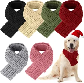 6 Pcs Winter Dog Knitted Scarf Pet Bandanas Dog Neck Warm Bandanas Puppy Winter Christmas Holiday Decoration Scarf Pet Accessories for Small Medium Large Dogs