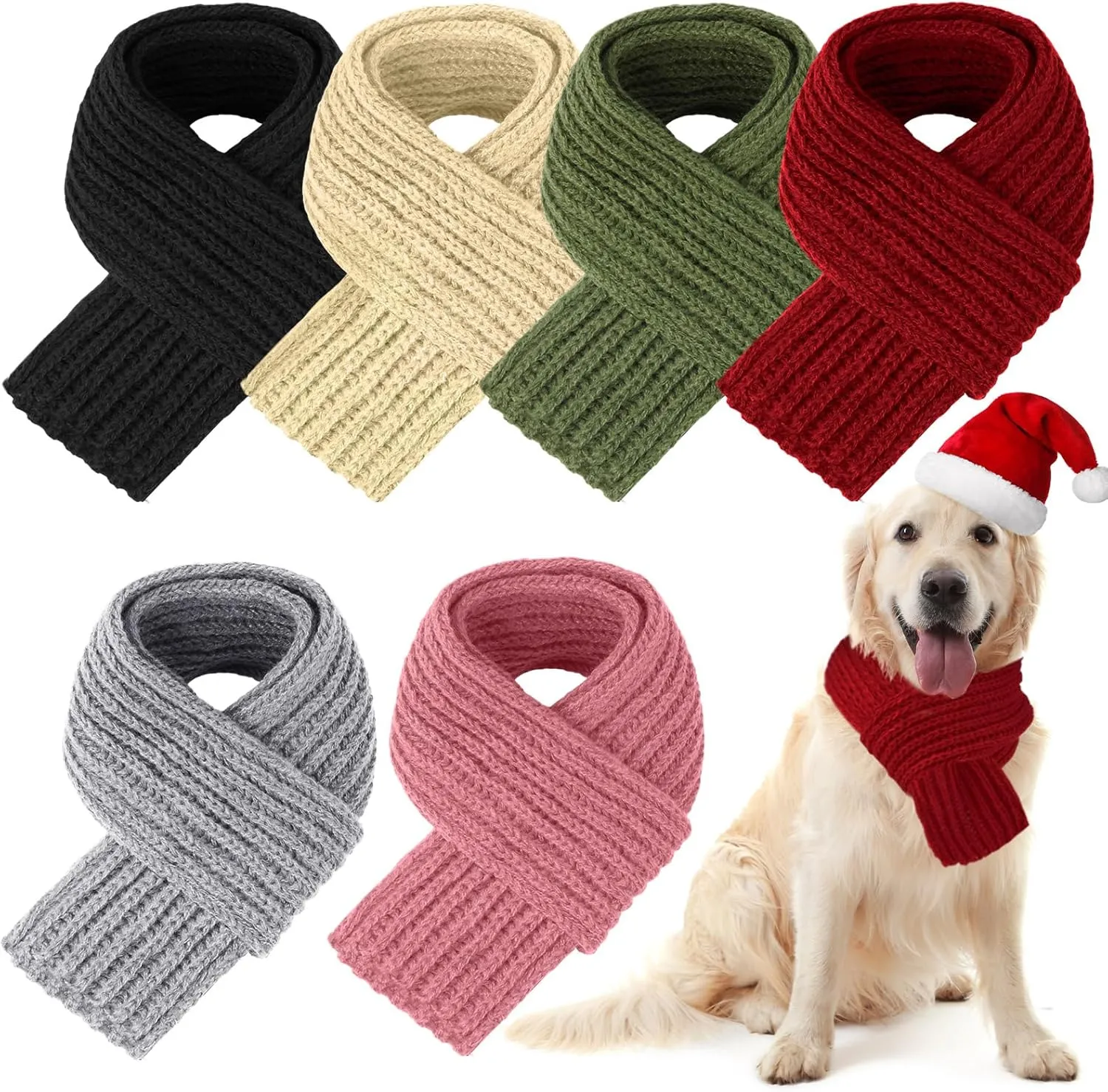 6 Pcs Winter Dog Knitted Scarf Pet Bandanas Dog Neck Warm Bandanas Puppy Winter Christmas Holiday Decoration Scarf Pet Accessories for Small Medium Large Dogs