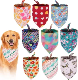 9 Pack Dog Bandanas, Polyester Dog Bandana Bulk for Boy Girl, Pet Scarf Washable, Flower Pattern