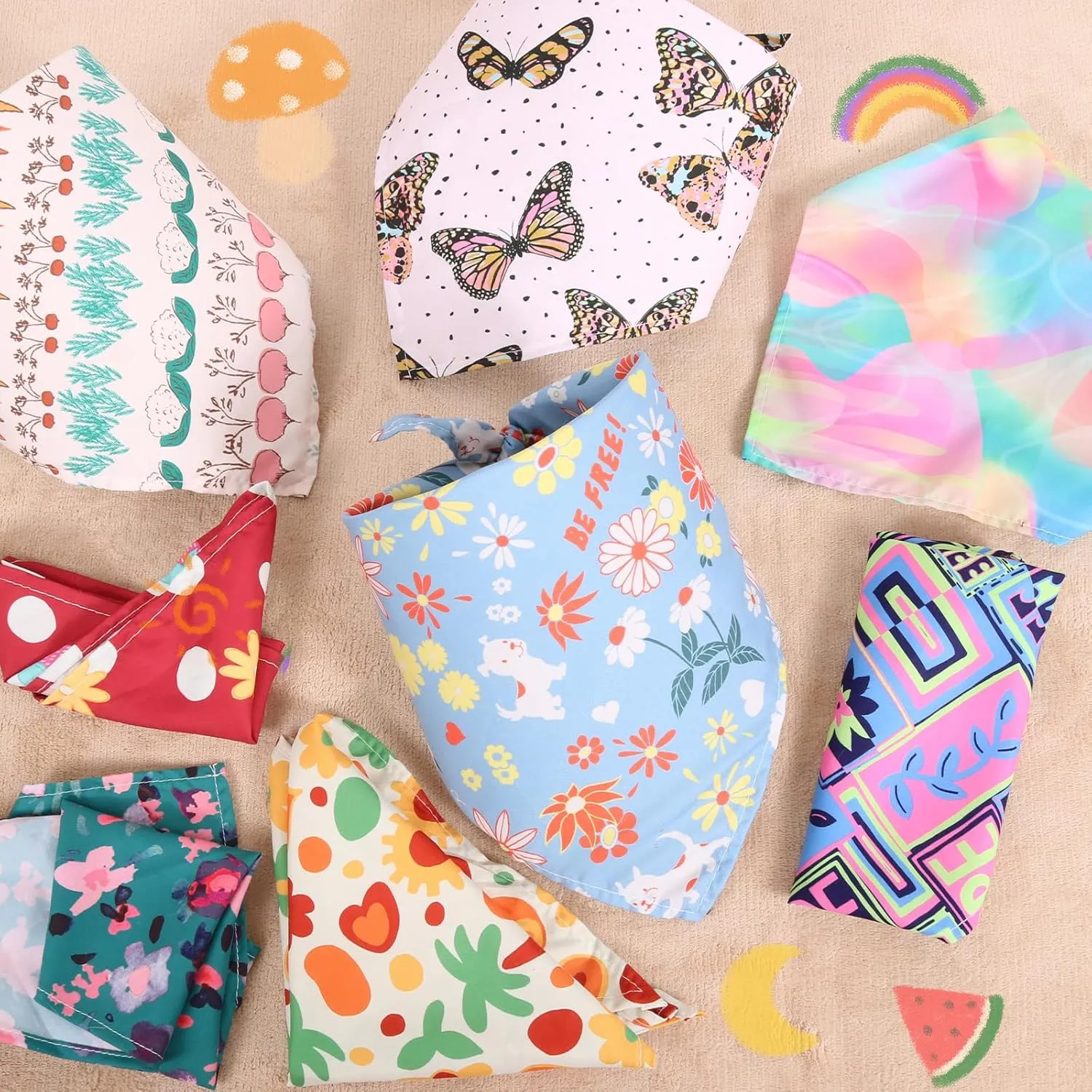 9 Pack Dog Bandanas, Polyester Dog Bandana Bulk for Boy Girl, Pet Scarf Washable, Flower Pattern