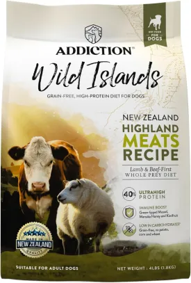 Addiction Wild Islands Highland Meats - Grass-Fed Lamb & Beef - Whole Prey Diet with Meat & Organ Meats - High-Protein Grain-Free Dry Dog Food for Adult Dogs - 4lbs