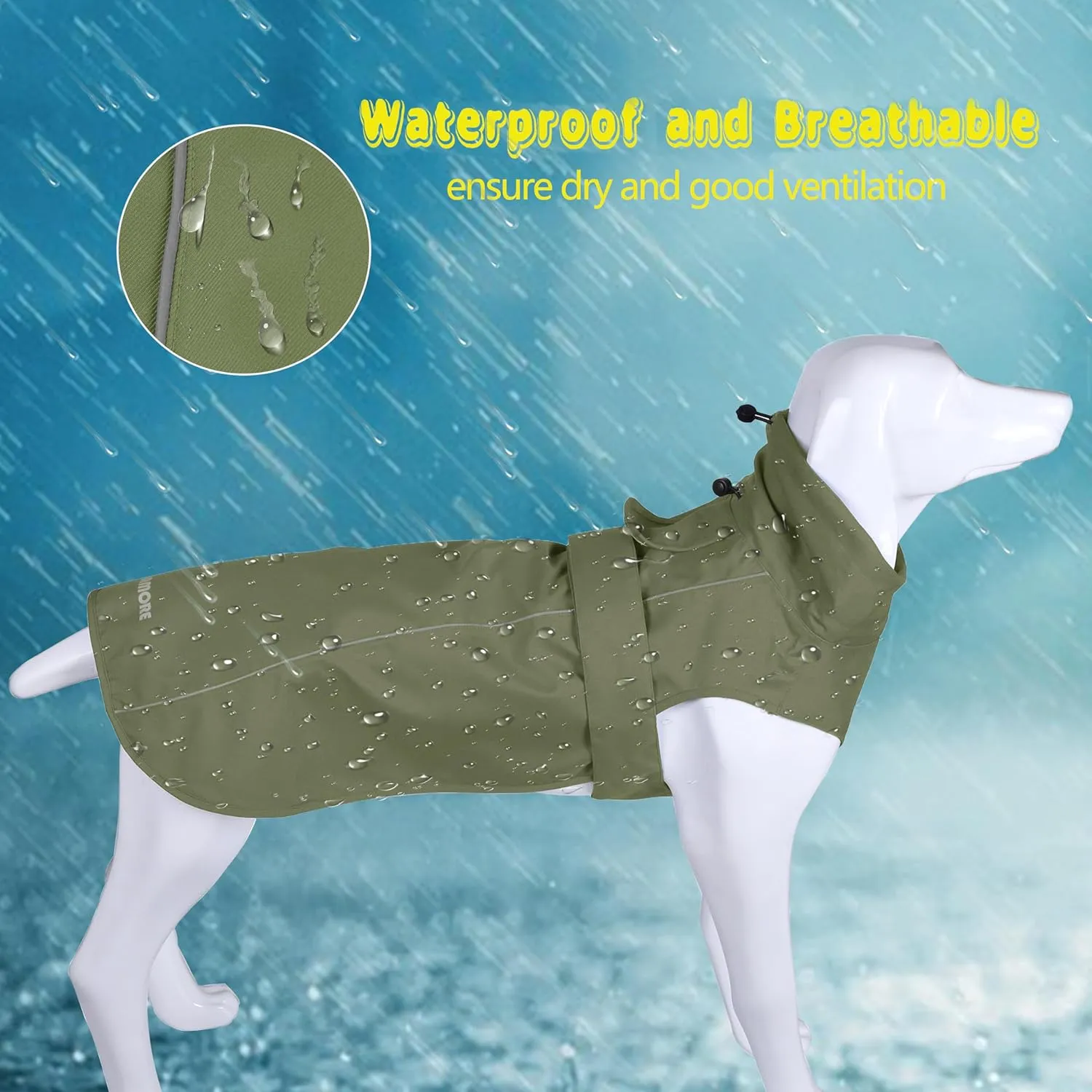 Adjustable Waterproof Dog Raincoat for Dogs,Lightweight Pet Rain Jacket Puppy Clothes with Reflective Strip for Small Medium Large Dogs (Army Green, Large)