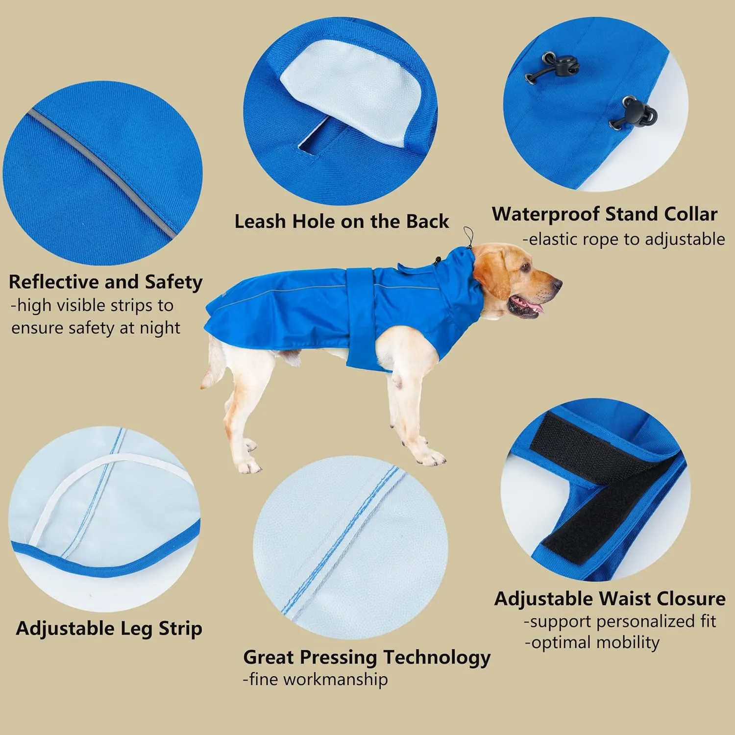 Adjustable Waterproof Dog Raincoat for Dogs,Lightweight Pet Rain Jacket Puppy Clothes with Reflective Strip for Small Medium Large Dogs (Yellow, Large)