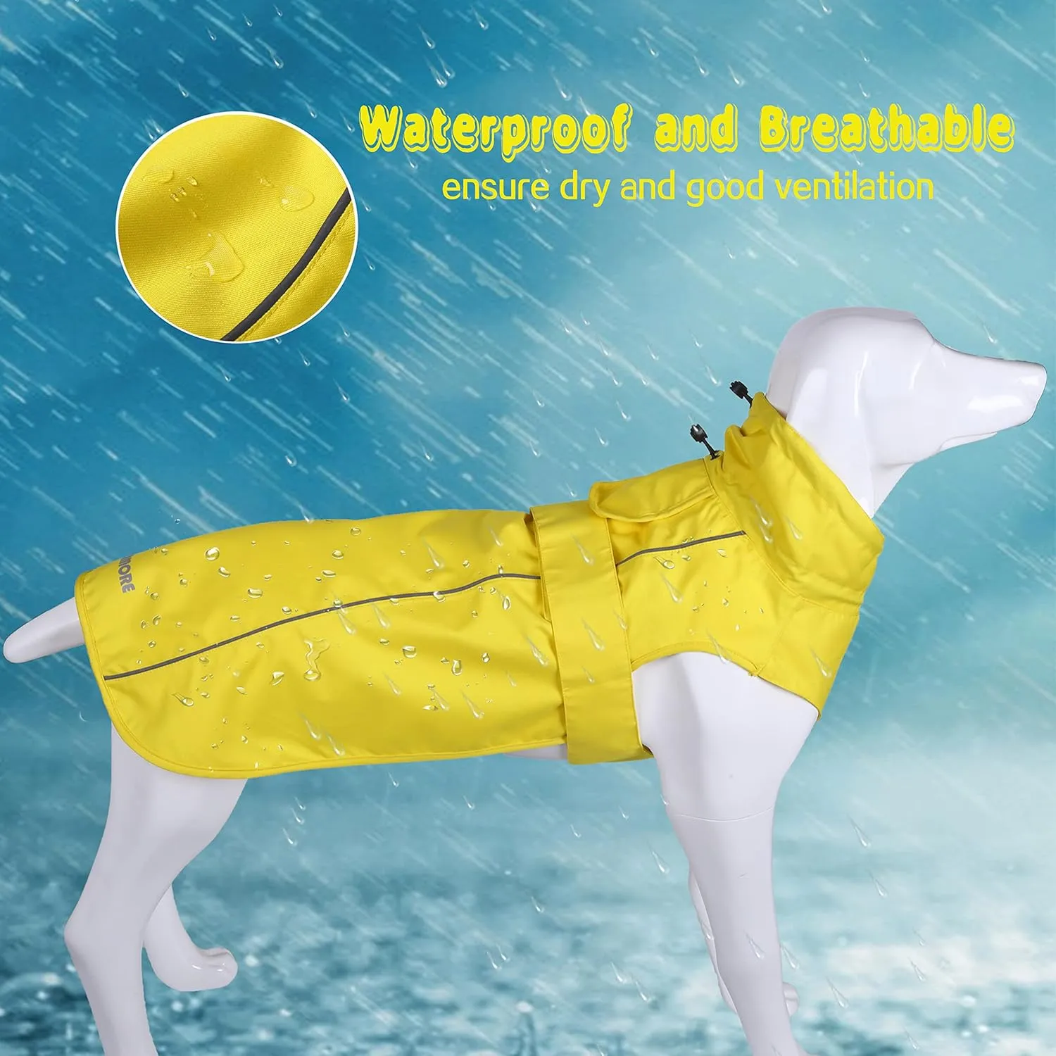 Adjustable Waterproof Dog Raincoat for Dogs,Lightweight Pet Rain Jacket Puppy Clothes with Reflective Strip for Small Medium Large Dogs (Yellow, Large)