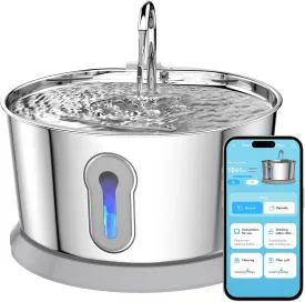App Monitoring Cat Water Fountain with Stainless Steel, 135oz/4L Automatic Smart Pet Fountain for Cats Inside, Cat Water Dispenser with 2.4GHz Wi-Fi, 2 Replacement Filters, Dog, Multiple Pets
