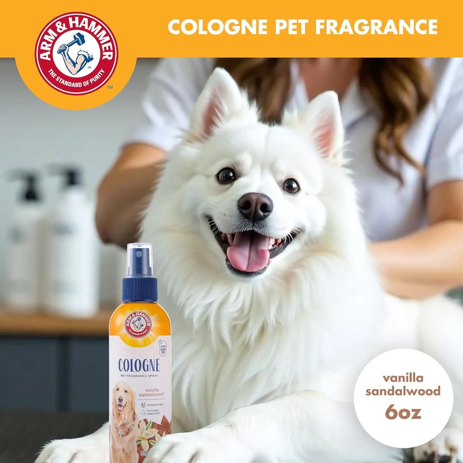 Arm & Hammer for Pets Cologne Pet Fragrance Spray for Dogs with Deodorizing Baking Soda, Vanilla Sandalwood Scented Dog Spray, 6 Ounces