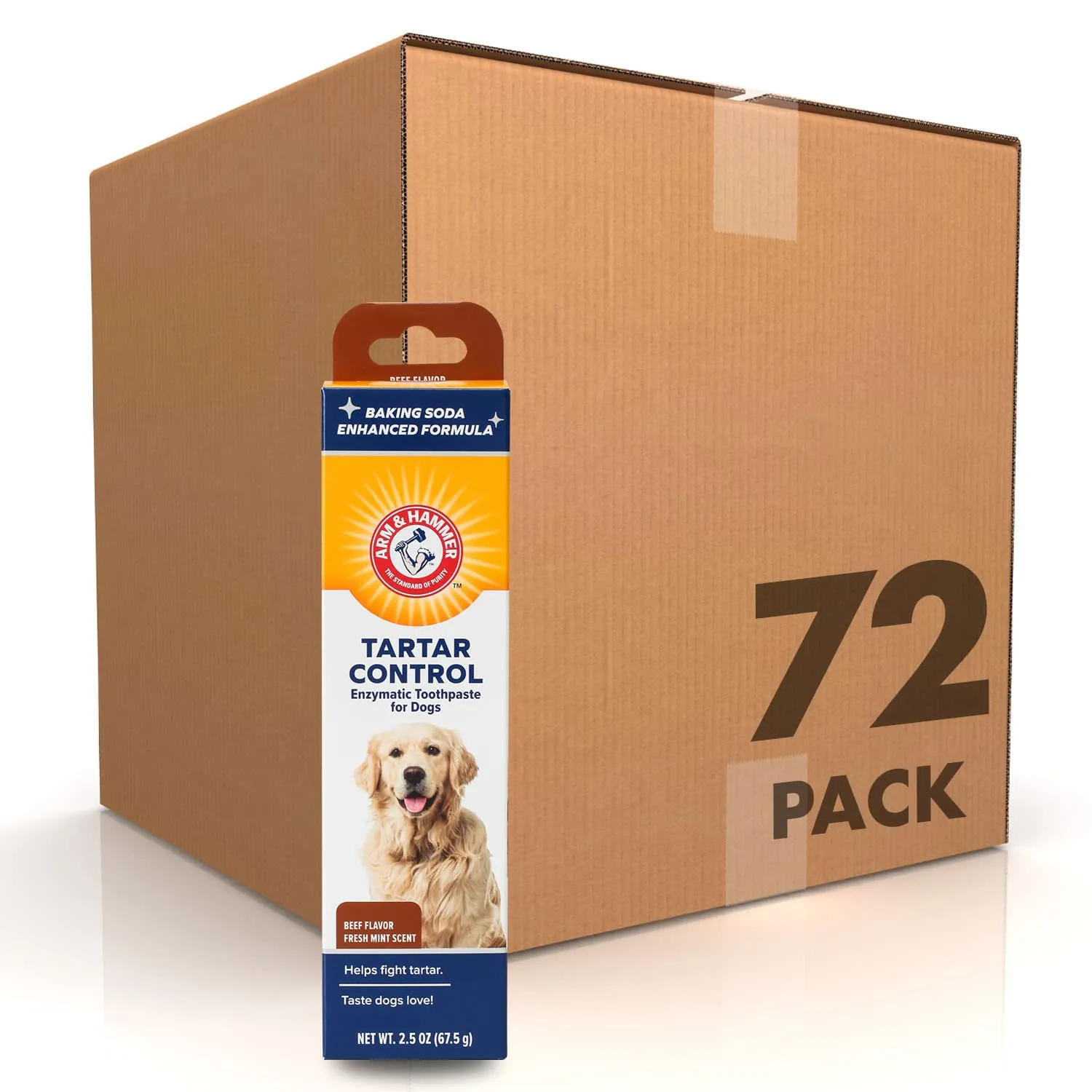 Arm & Hammer for Pets Tartar Control Enzymatic Toothpaste for Dogs Reduces Plaque & Tartar Buildup Safe for Puppies Beef Flavor, 2.5 Ounces Dog Toothpaste (Pack of 72)