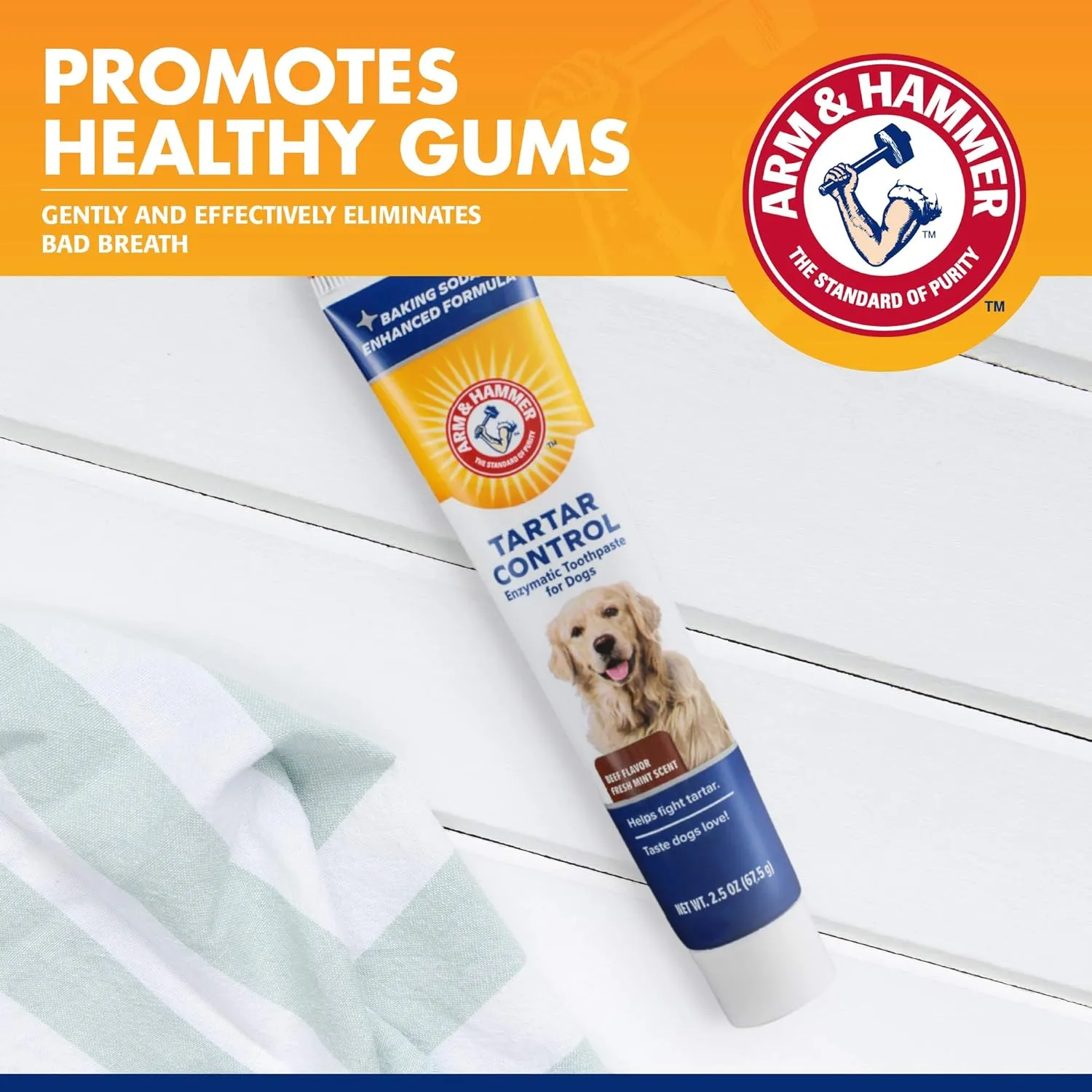 Arm & Hammer for Pets Tartar Control Enzymatic Toothpaste for Dogs Reduces Plaque & Tartar Buildup Safe for Puppies Beef Flavor, 2.5 Ounces Dog Toothpaste (Pack of 72)