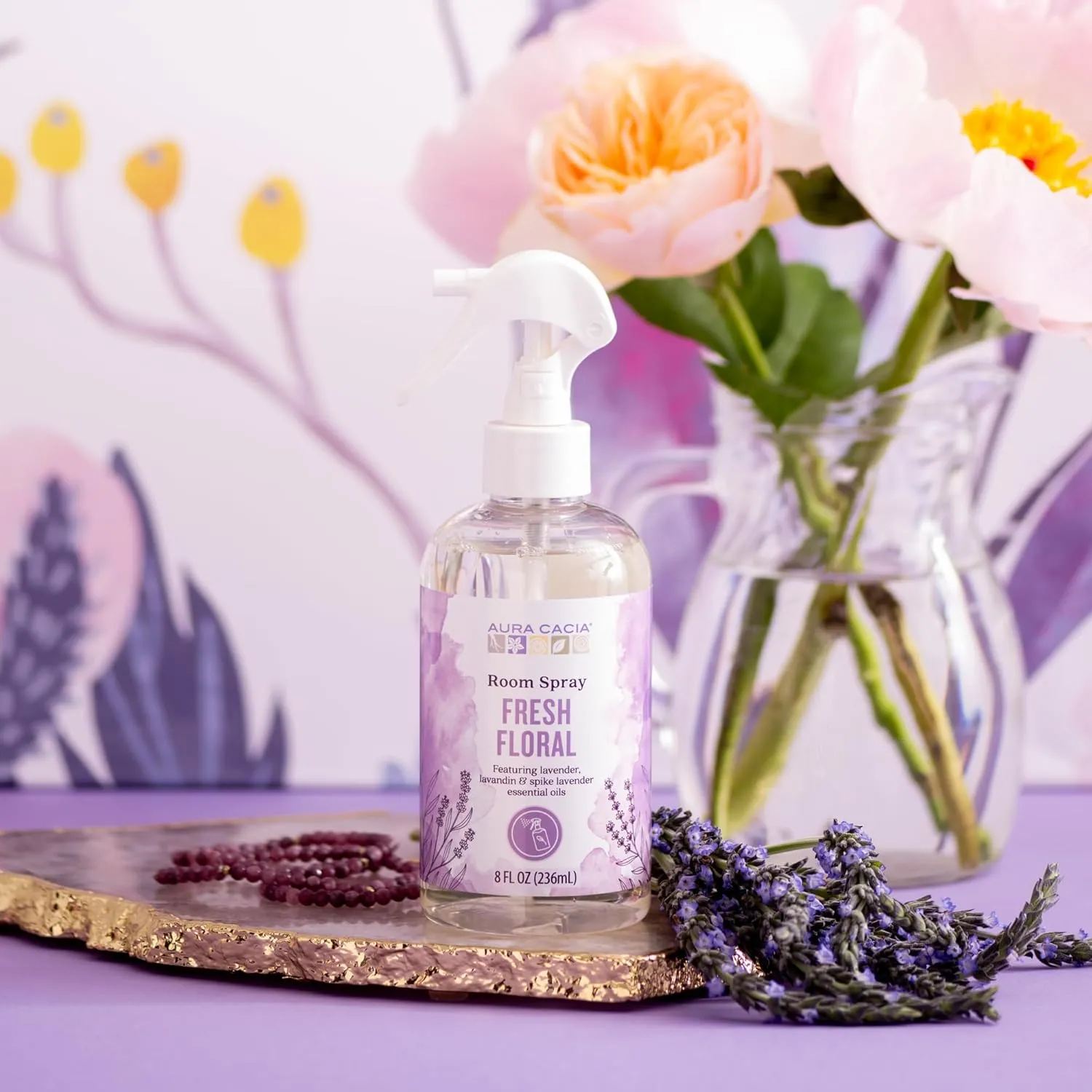 Aura Cacia Fresh Floral Room Spray 8 Fl. oz. - Light Aroma, No Synthetic Fragrances