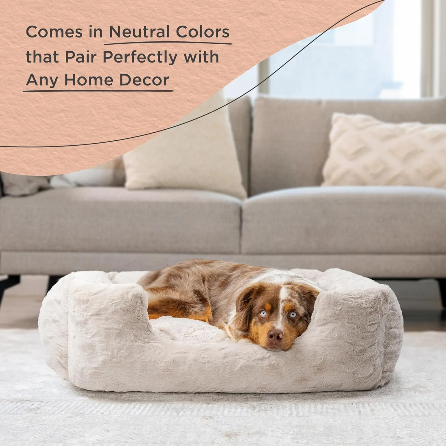 Best Friends by Sheri Lux Lounge Bed Calming Faux Fur Dog Bed, Oyster, Cream, Large, 36" x 27"