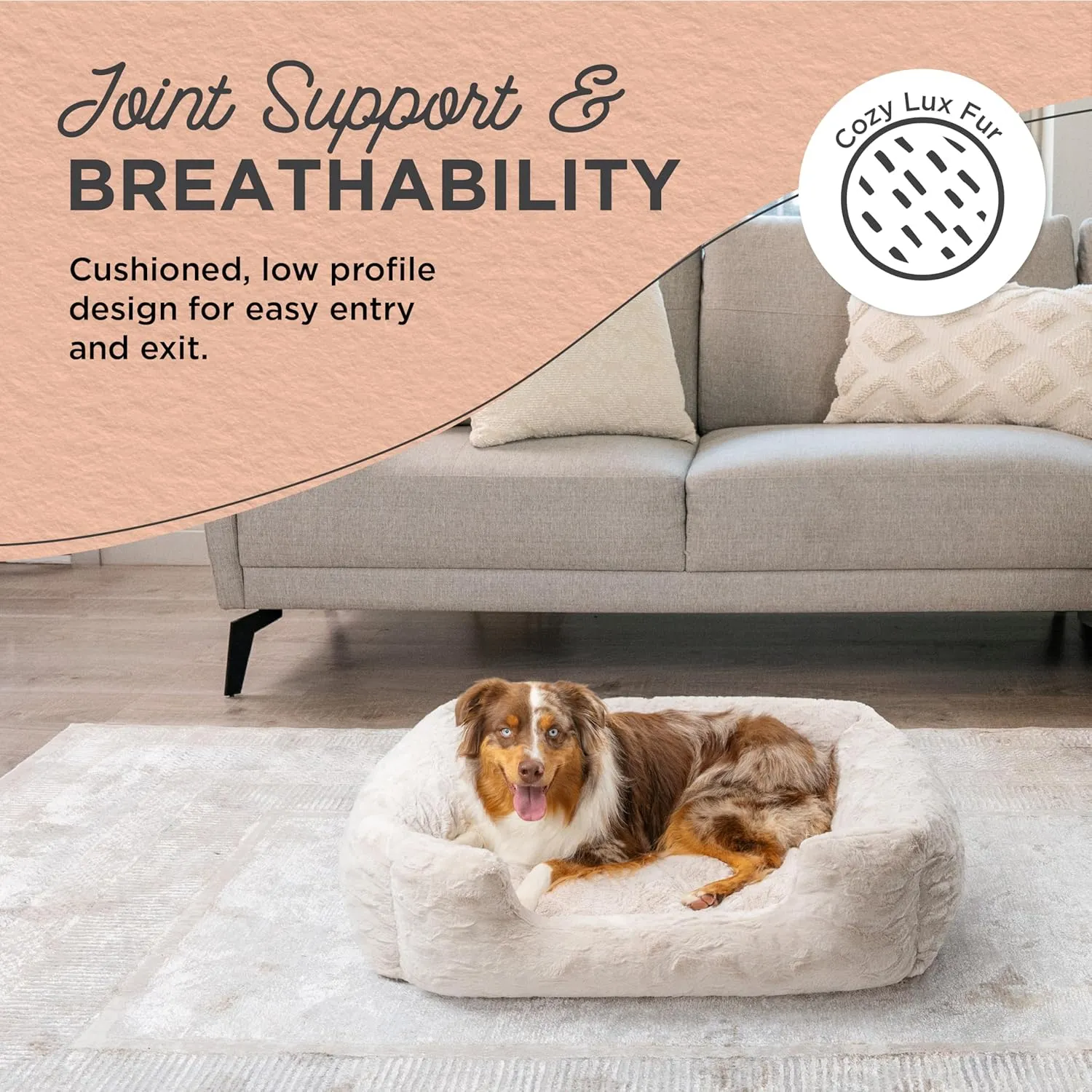 Best Friends by Sheri Lux Lounge Bed Calming Faux Fur Dog Bed, Oyster, Cream, Large, 36" x 27"