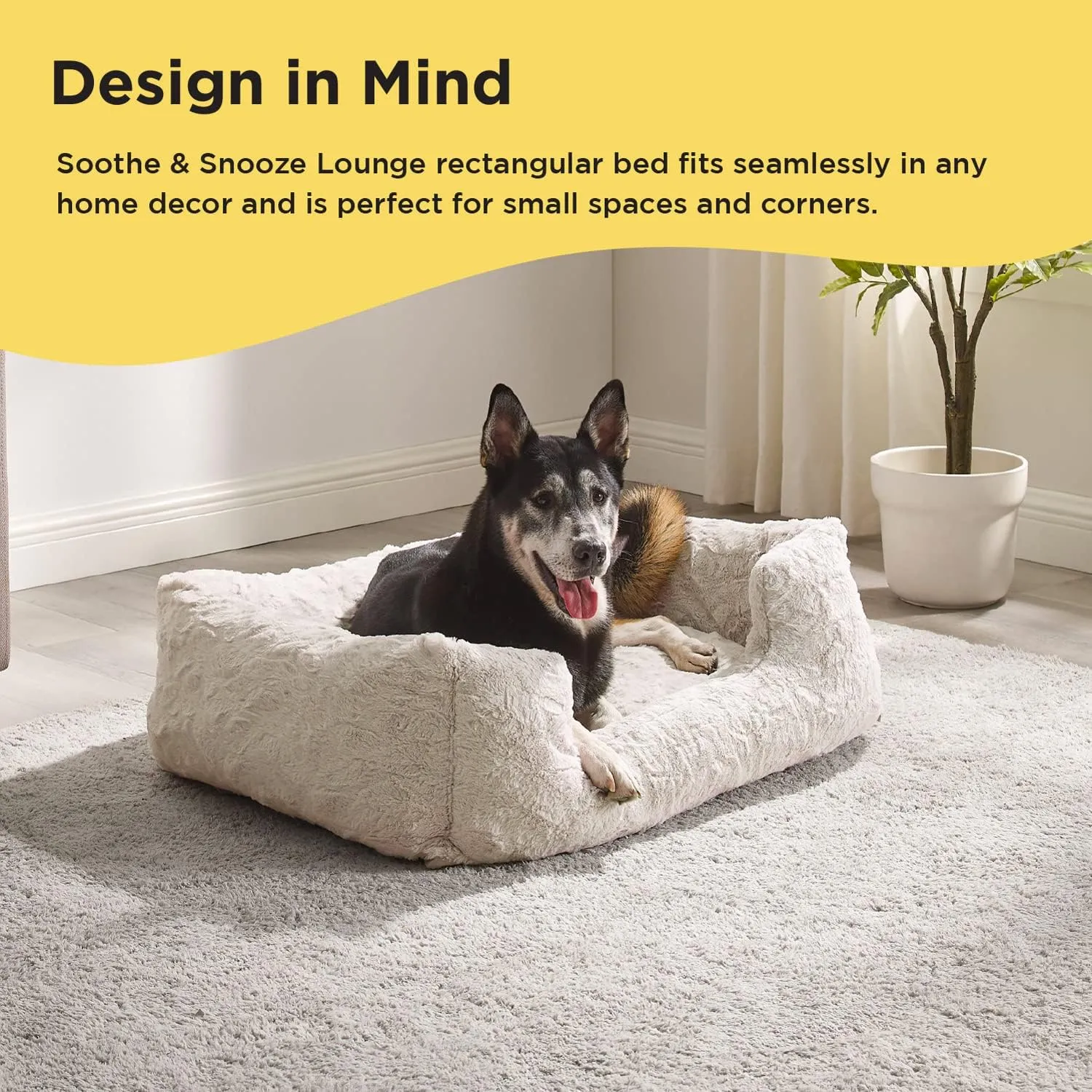 Best Friends by Sheri Lux Lounge Bed Calming Faux Fur Dog Bed, Oyster, Cream, Large, 36" x 27"