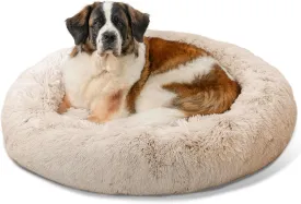 Best Friends by Sheri Original Calming Donut Dog and Cat Bed, Shag Faux Fur, Taupe, XL (45x45) - Helps Provide Anxiety Relief for Pets