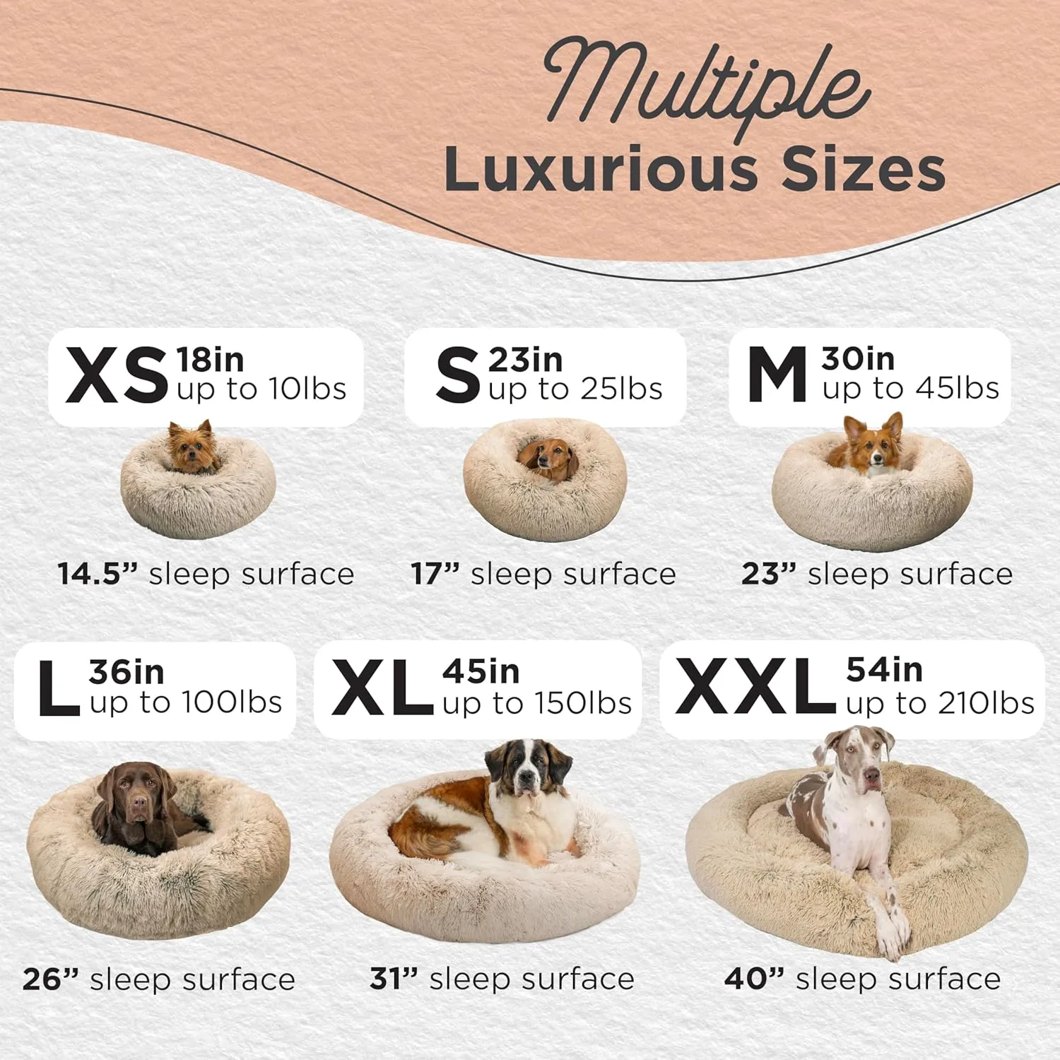 Best Friends by Sheri Original Calming Donut Dog and Cat Bed, Shag Faux Fur, Taupe, XL (45x45) - Helps Provide Anxiety Relief for Pets