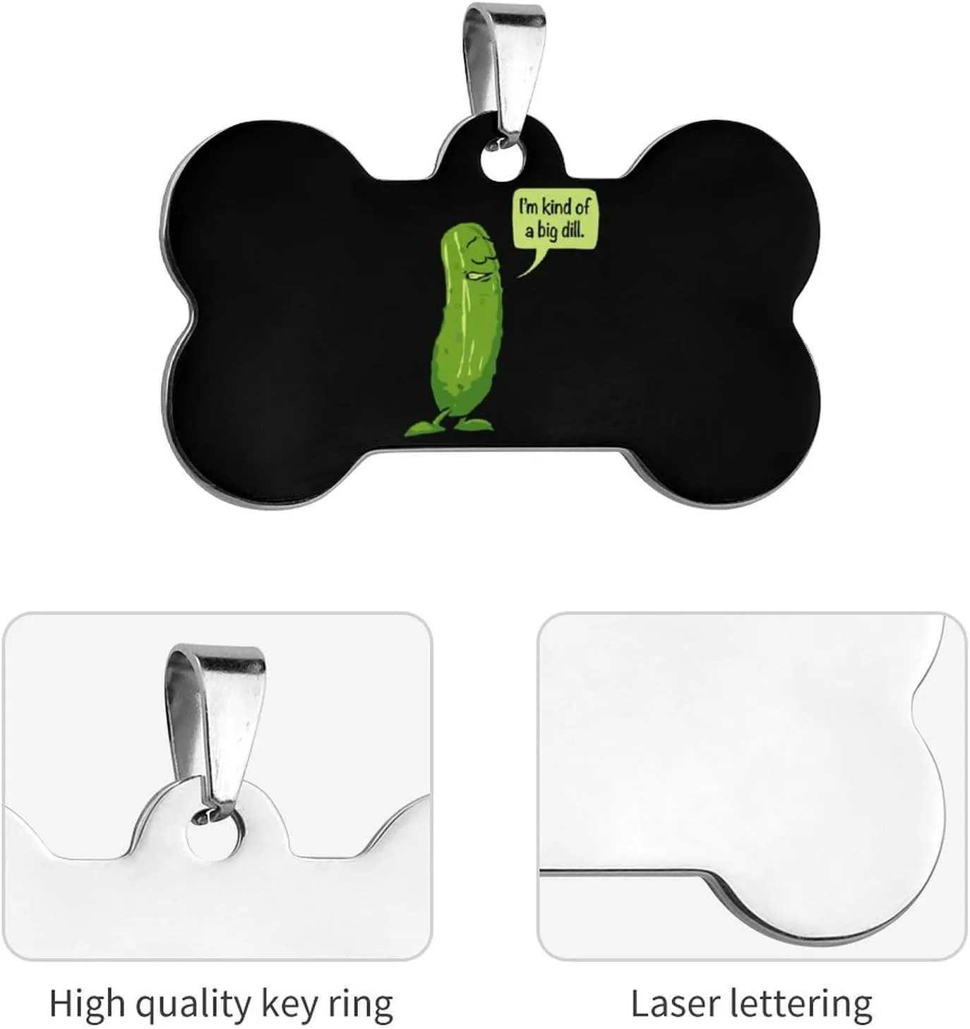 Big Dill Pickle Stainless Steel Pet ID Tags Personalized Dog and Cat Tags Cute Collar Tags Bone Shape