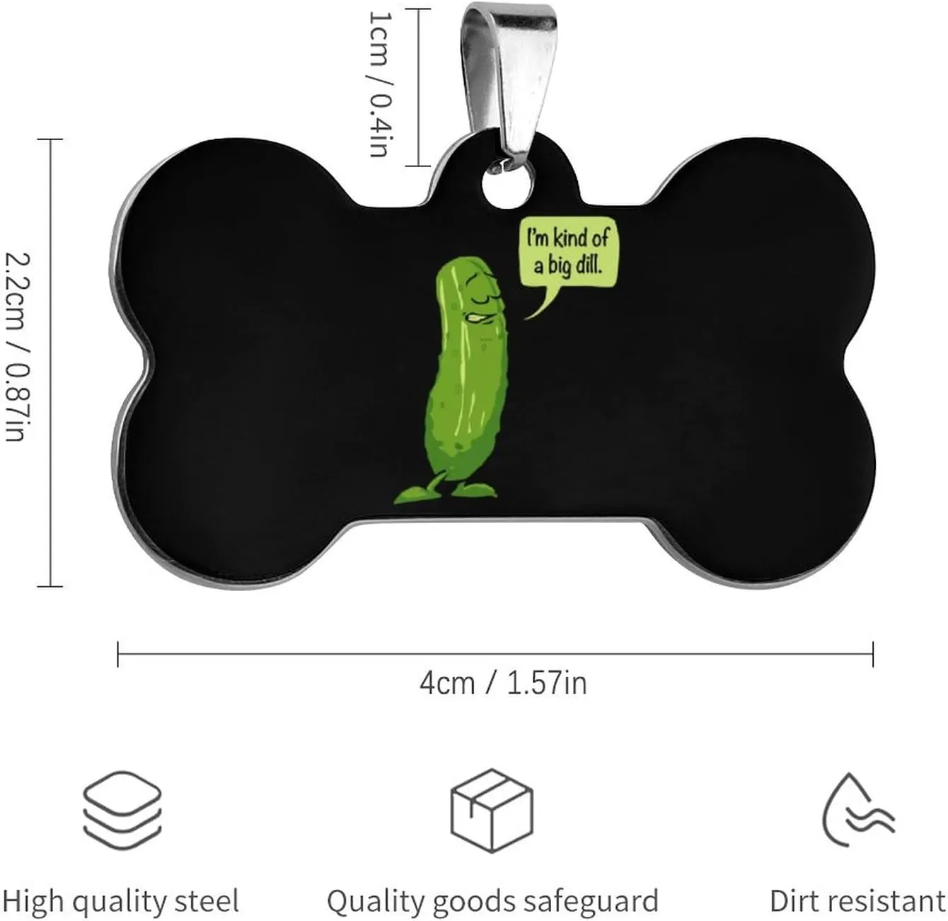 Big Dill Pickle Stainless Steel Pet ID Tags Personalized Dog and Cat Tags Cute Collar Tags Bone Shape