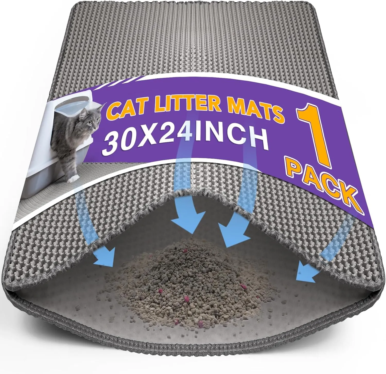 Cat Litter Mat Double Layer Waterproof Urine Proof Trapping Mat 1 Pack (Gray, 30x24 Inch)