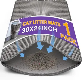 Cat Litter Mat Double Layer Waterproof Urine Proof Trapping Mat 1 Pack (Gray, 30x24 Inch)