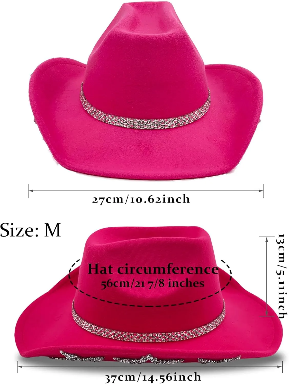 Cowboy Hat for Women Men 6 Sparkly Stars Brim & Rhinestone Belt Western Cowgirl Hat with Sunglasses Bandanas