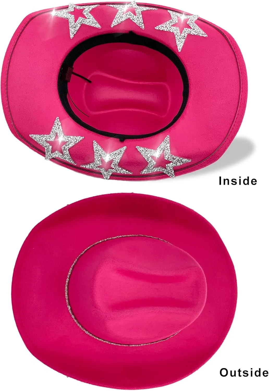 Cowboy Hat for Women Men 6 Sparkly Stars Brim & Rhinestone Belt Western Cowgirl Hat with Sunglasses Bandanas