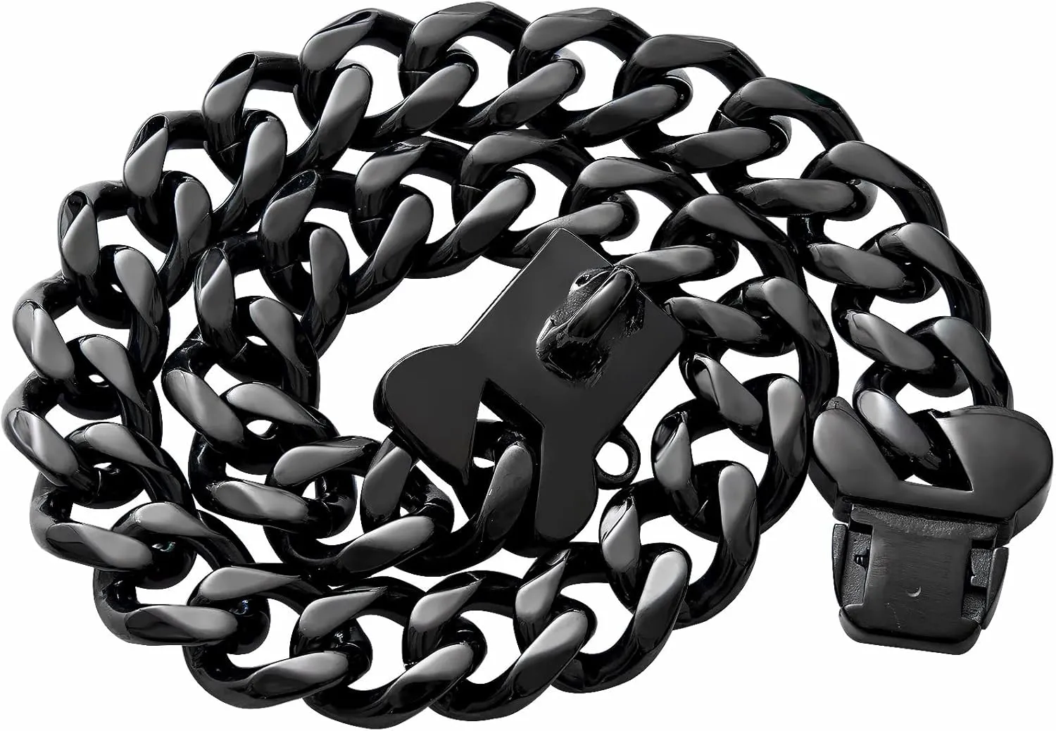 Cuban Black Link Heavy Duty Dog Collar, 10inch-26inch Wide Stainless Steel Luxury Dog ID Name Tag Necklace Personalized Collar for Small Medium Large Dogs