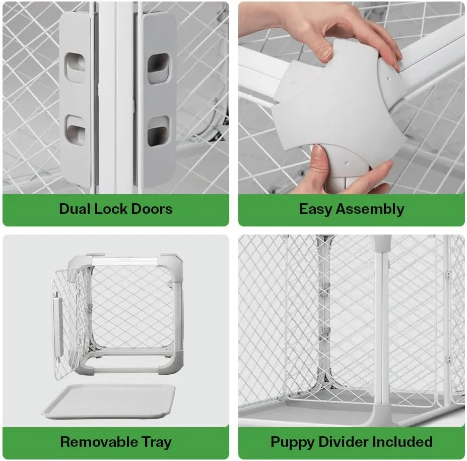 DIGGS Evolv Dog Crate - Slim, Durable Dog Kennel with Removable Ceiling Panel and Modular Design - Safe, Stylish, and Convenient (Ash, Small)