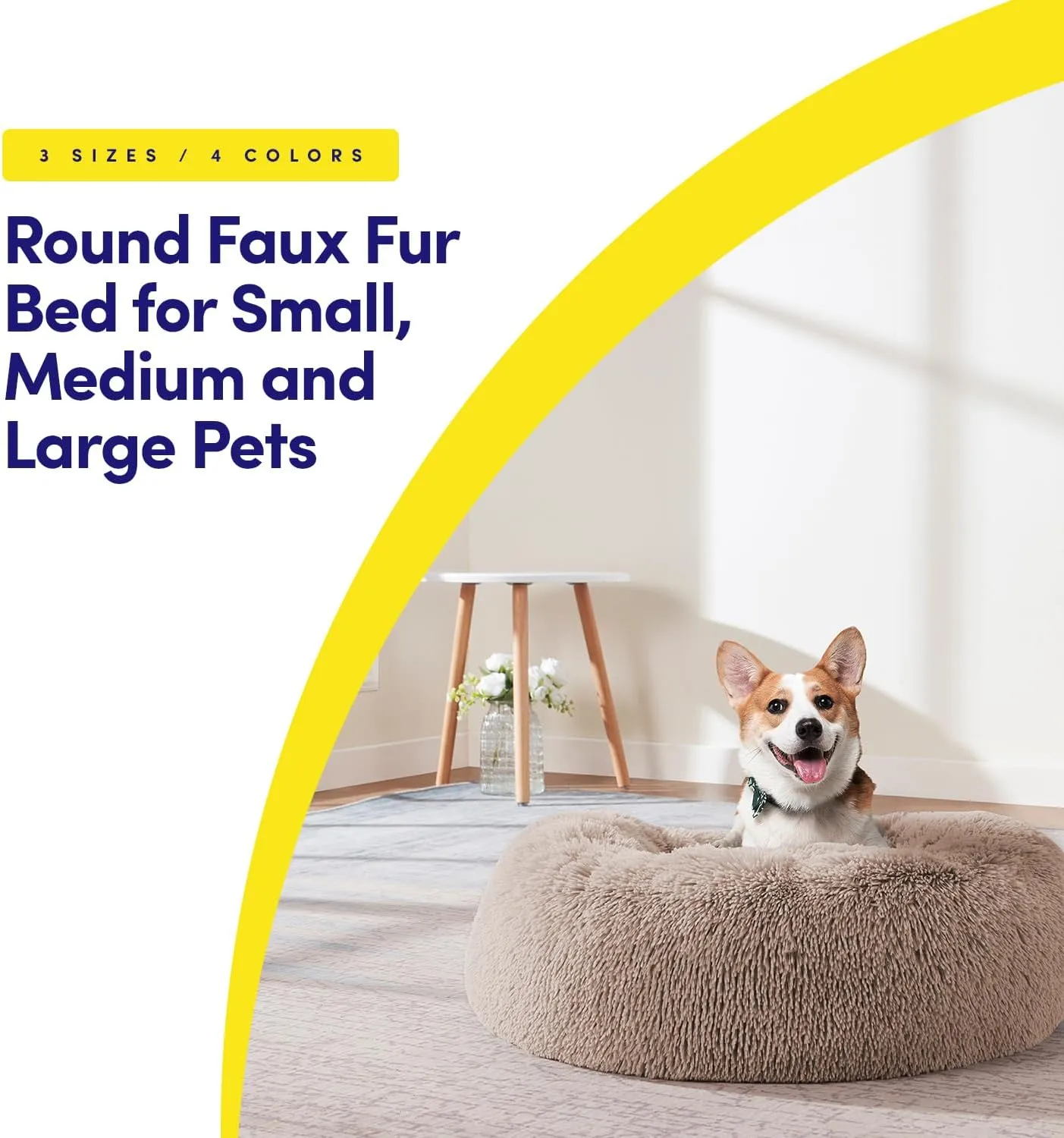 Dog & Cat Bed: Round Faux Fur Pet Bed - Plush, Cozy, & Calming Donut Bed for Small Pets - Soft & Comfortable Sleeping Cushion for Napping & Lounging, 20" Round, Taupe