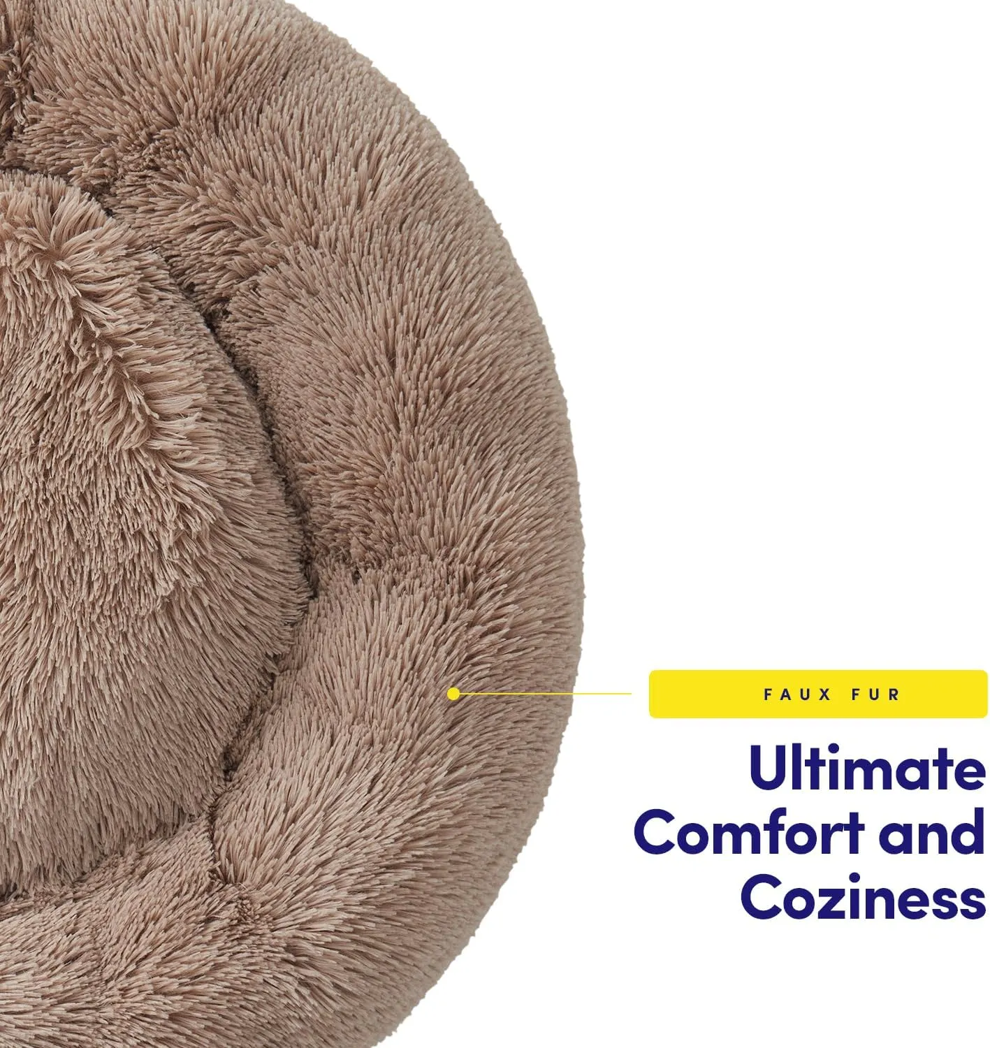 Dog & Cat Bed: Round Faux Fur Pet Bed - Plush, Cozy, & Calming Donut Bed for Small Pets - Soft & Comfortable Sleeping Cushion for Napping & Lounging, 20" Round, Taupe