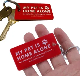 Dog Cat are Home Alone Alert Emergency Card and Key Tags with Emergency Contact Call Cards Pet Emergency Contact Keychain ID Tags and Collar Accessories (Red)