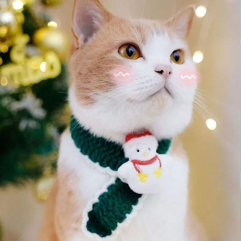 Dog Cat Christmas Pattern Hand-Woven Scarf Knitted Scarf Kitty Puppies Warm Bandanas Winter Holiday Decoration Scarf for Kitty Some Puppies Winters Halloween Christmas New Year