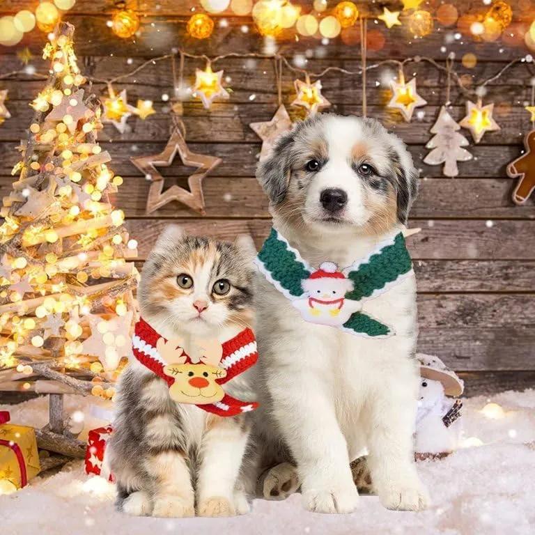 Dog Cat Christmas Pattern Hand-Woven Scarf Knitted Scarf Kitty Puppies Warm Bandanas Winter Holiday Decoration Scarf for Kitty Some Puppies Winters Halloween Christmas New Year