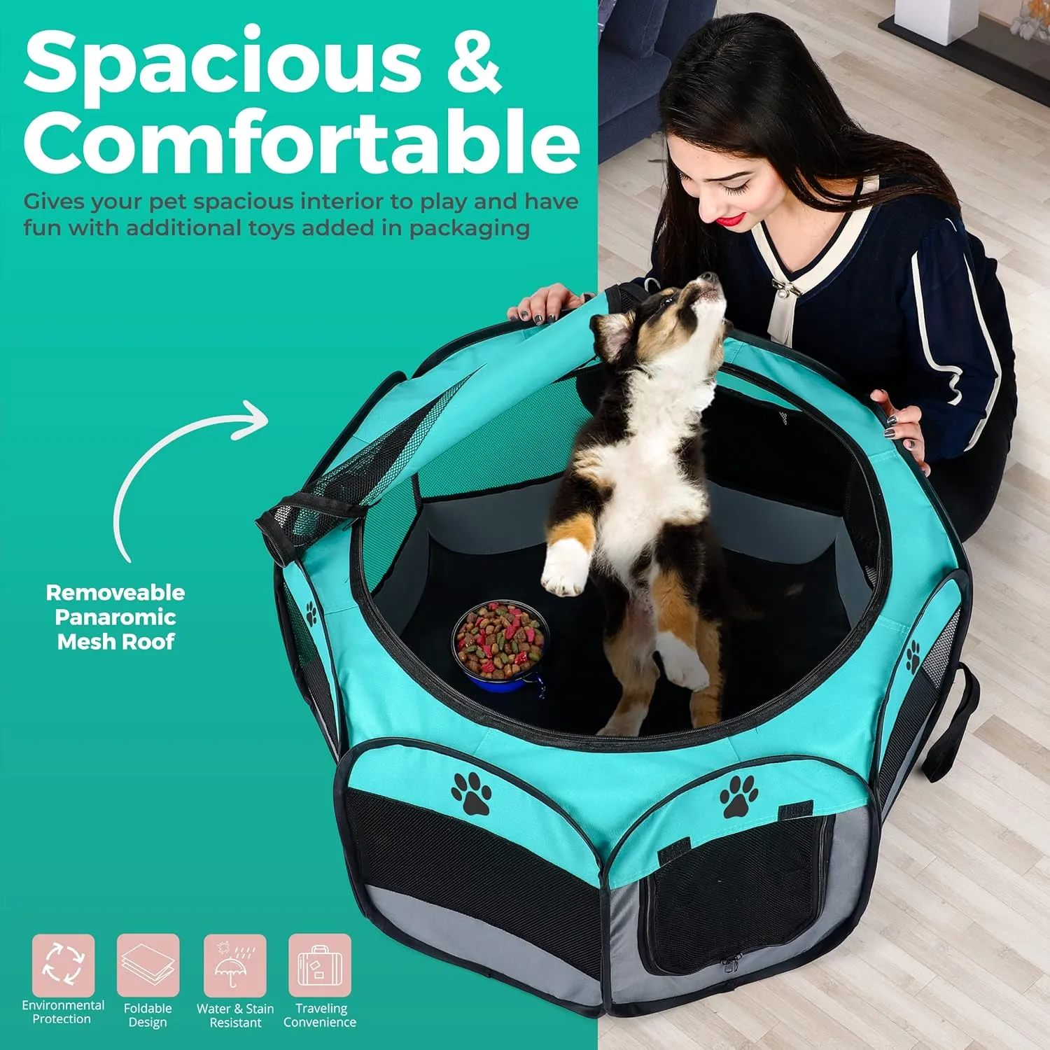 Dog Playpen Indoor for Small, Medium and Large Dogs.Portable Dog Pen, Foldable & Pop up Puppy playpen Indoor & Outdoor Travel. Puppy Kennel Comes with Additional Toys and Bag.(Large-Green)
