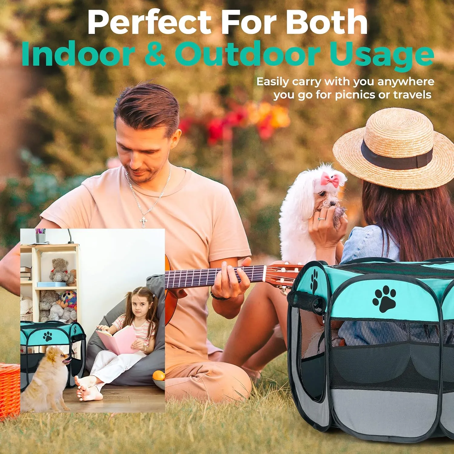 Dog Playpen Indoor for Small, Medium and Large Dogs.Portable Dog Pen, Foldable & Pop up Puppy playpen Indoor & Outdoor Travel. Puppy Kennel Comes with Additional Toys and Bag.(Large-Green)