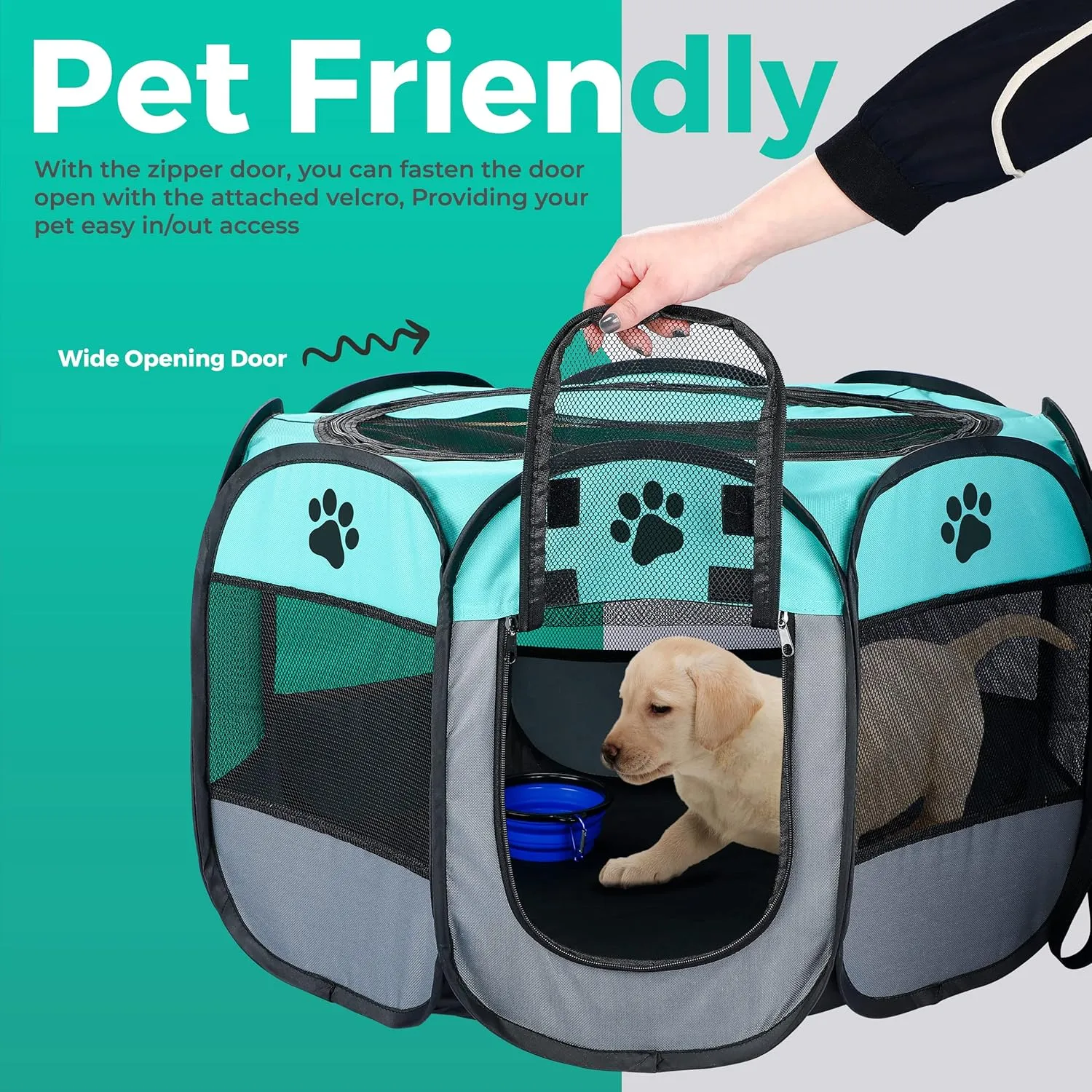 Dog Playpen Indoor for Small, Medium and Large Dogs.Portable Dog Pen, Foldable & Pop up Puppy playpen Indoor & Outdoor Travel. Puppy Kennel Comes with Additional Toys and Bag.(Large-Green)