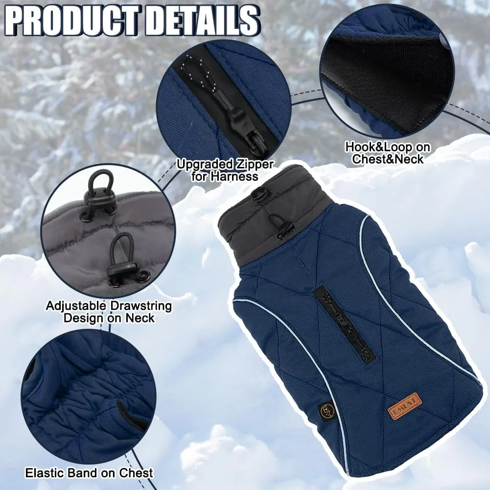 EMUST Pet Vests for Winter, Fleece Lined Dog Coat for Cold Weather Warm Dog Jackets for Small Medium Large Dogs, Pet Apparel for Cold Weather, Dark Blue, XXXL