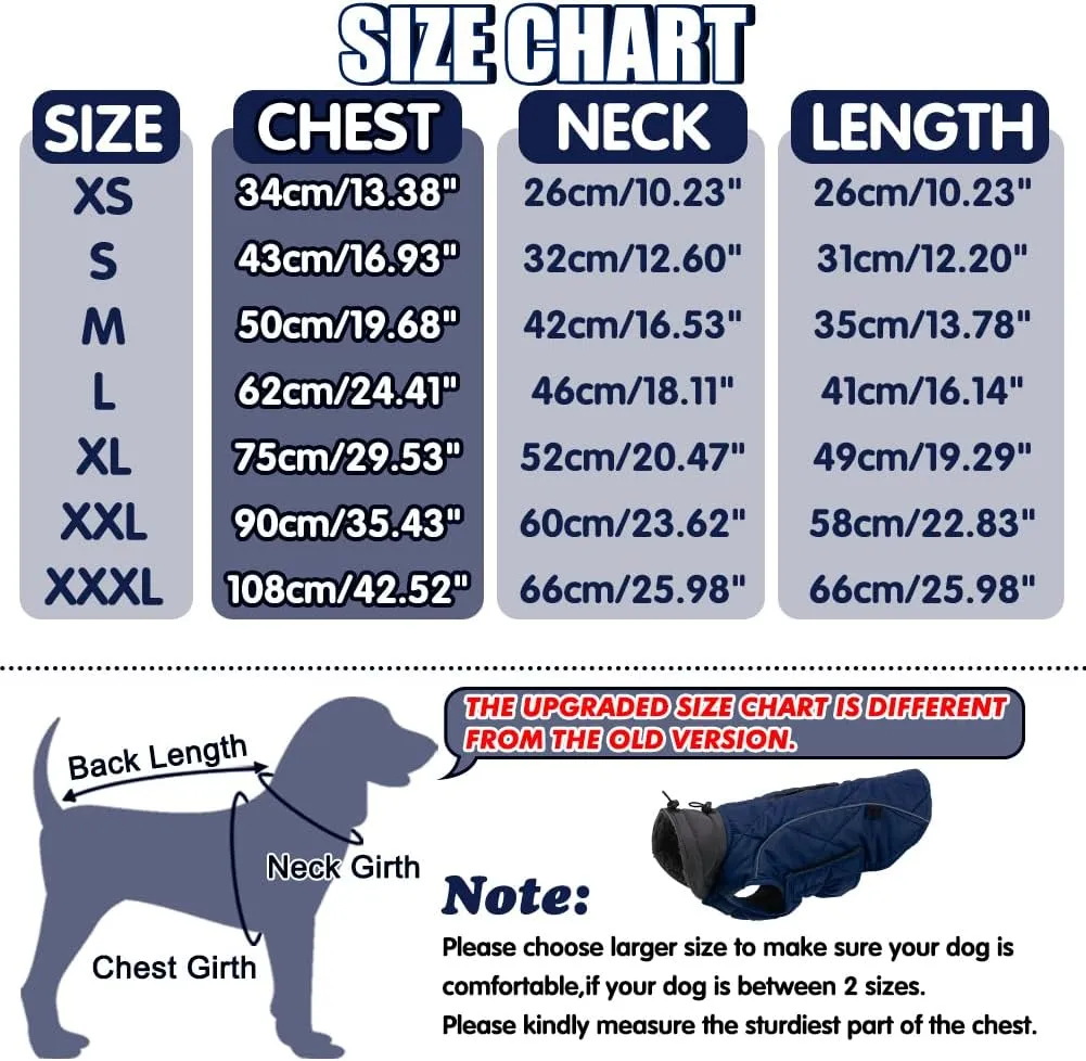 EMUST Pet Vests for Winter, Fleece Lined Dog Coat for Cold Weather Warm Dog Jackets for Small Medium Large Dogs, Pet Apparel for Cold Weather, Dark Blue, XXXL
