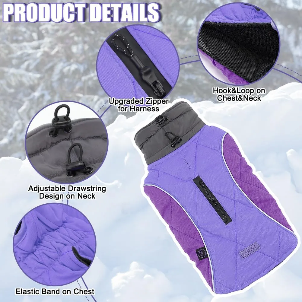 EMUST Winter Dog Vests, Fleece Lined Coats for Cold Weather, Warm Jackets for Small to XXXL Dogs, Purple