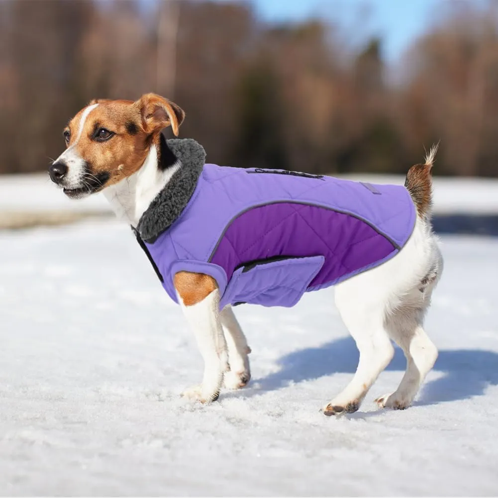 EMUST Winter Dog Vests, Fleece Lined Coats for Cold Weather, Warm Jackets for Small to XXXL Dogs, Purple