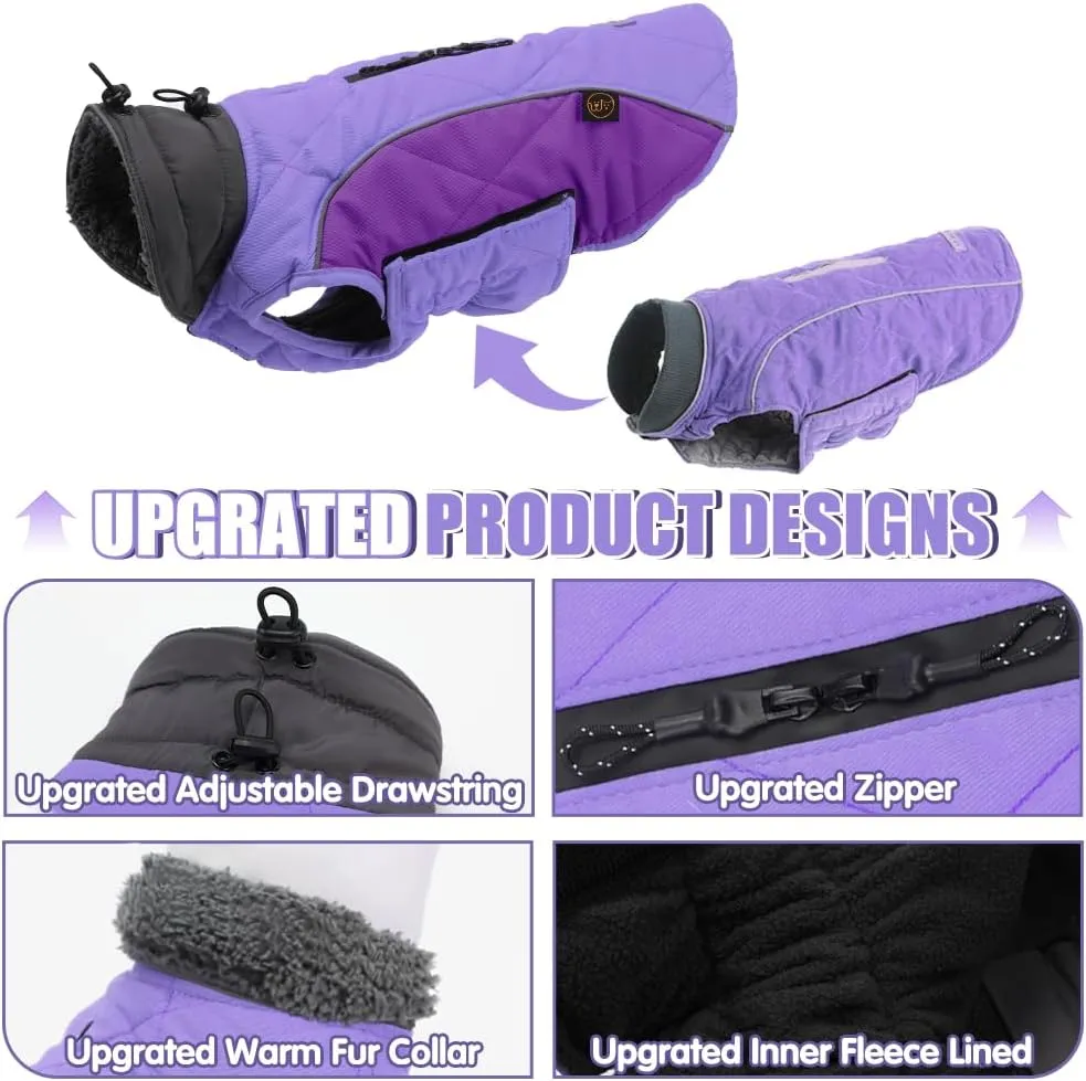 EMUST Winter Dog Vests, Fleece Lined Coats for Cold Weather, Warm Jackets for Small to XXXL Dogs, Purple