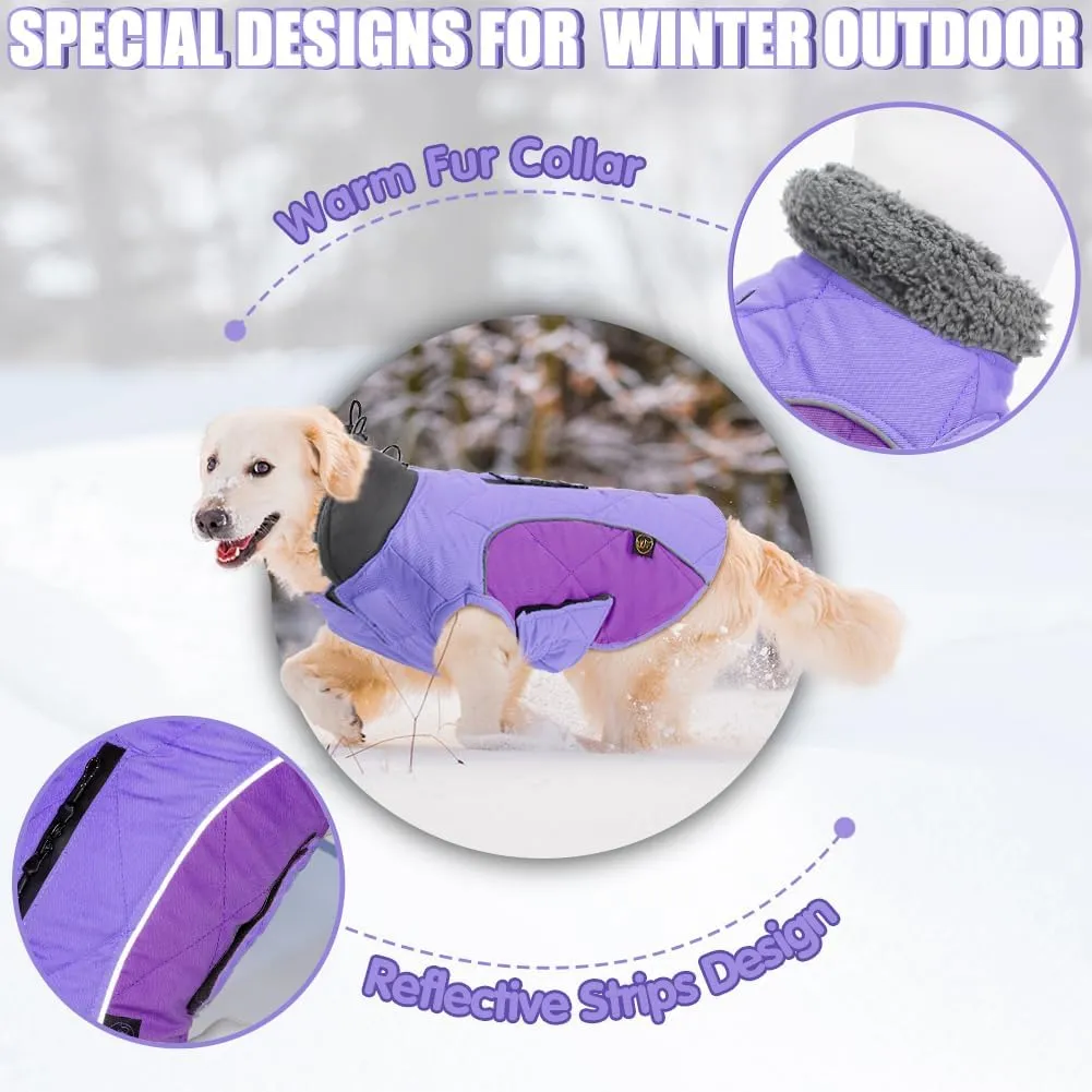 EMUST Winter Dog Vests, Fleece Lined Coats for Cold Weather, Warm Jackets for Small to XXXL Dogs, Purple